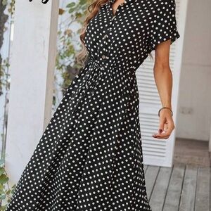 SHEIN Black and White Polka Dot Midi Dress